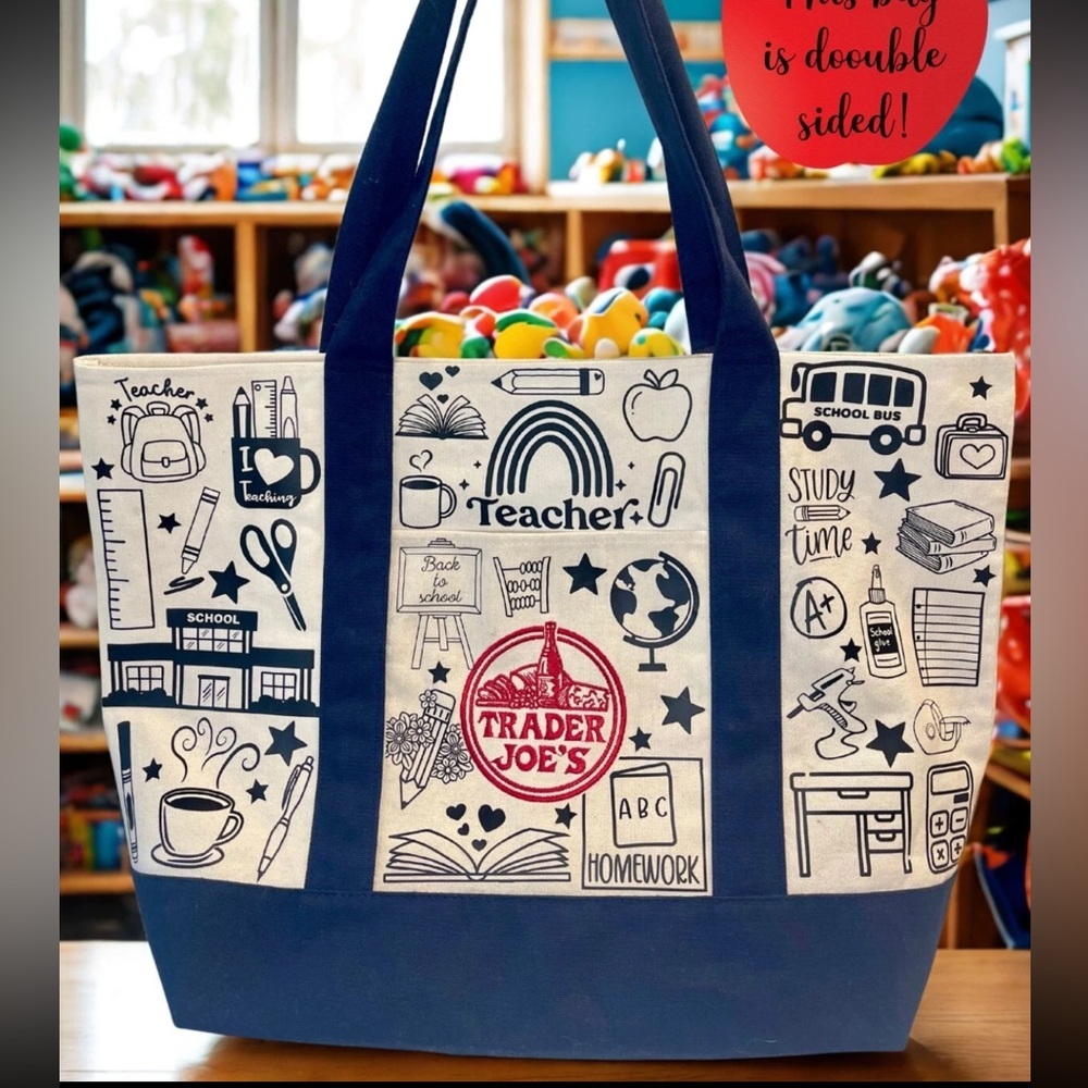 Trader Joe's Canvas Tote Bag in Dark Navy Blue Collectible item Large 15x14x7 - Picture 13 of 13